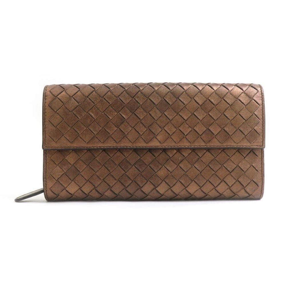 Bottega Veneta long wallet Intrecciato leather metallic brown